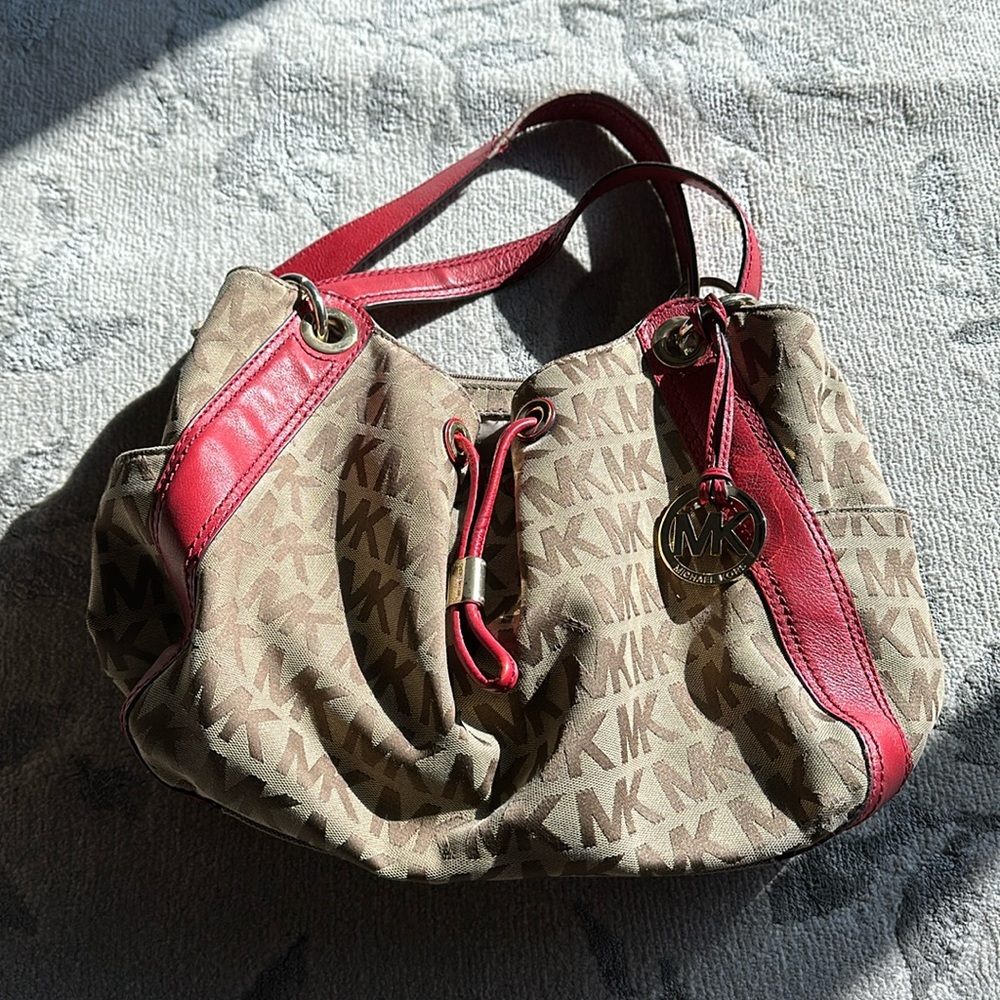 Michael kors monogram bag red brown